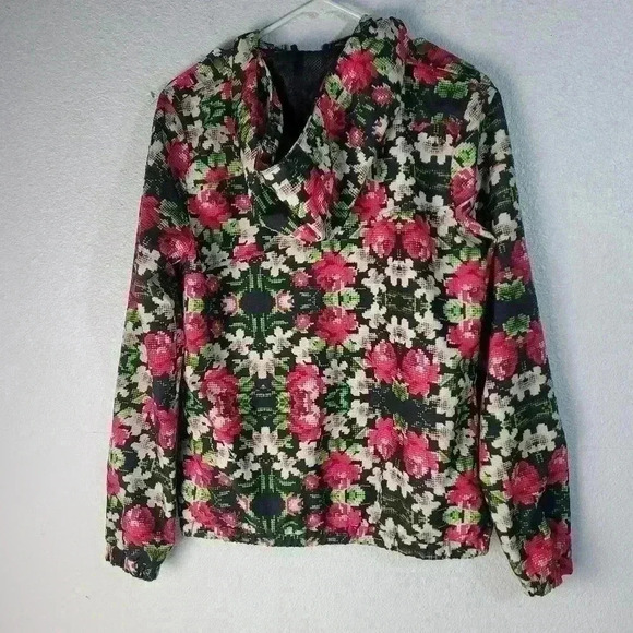 VOLCOM Girls Size Med/12 Mesh Lined Hooded Windbreaker Jacket Black Floral - Picture 2 of 8